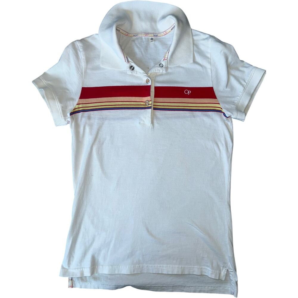 Vintage 1970’s Op Ocean Pacific Surfer Girl Retro Striped Snap Polo Shirt Size M